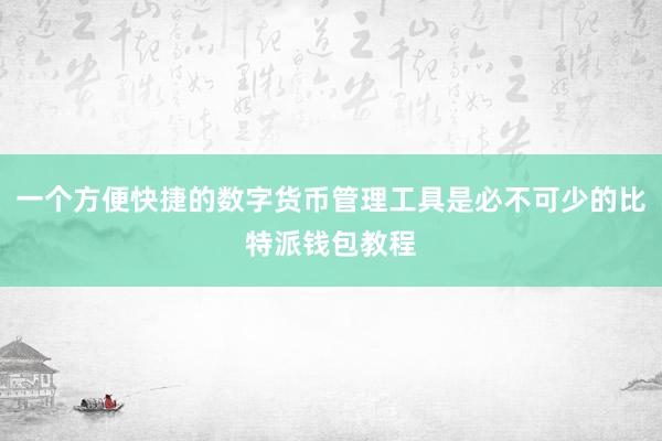 一个方便快捷的数字货币管理工具是必不可少的比特派钱包教程