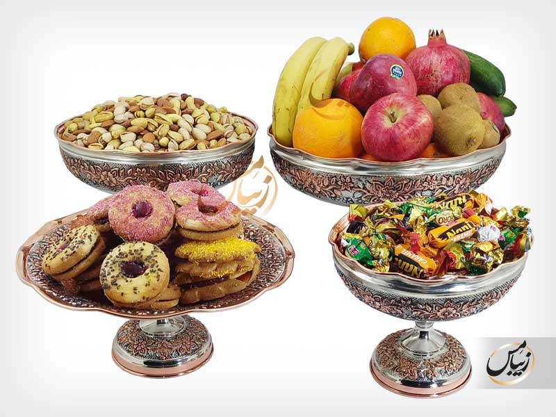 ست پذیرایی مسی طرح گل برجسته ( مسفام ) پایه دار