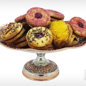 شیرینی خوری مسی طرح گل برجسته ( مسفام ) پایه دار zm101