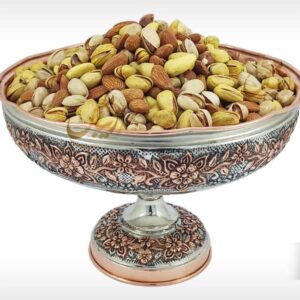 آجیل خوری مسی طرح گل برجسته ( مسفام ) پایه دار zm102