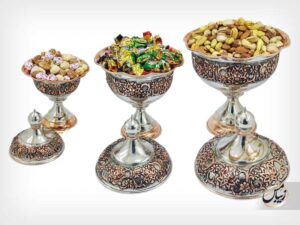 ست آجیل خوری ، شکلات خوری و قندان گنبدی ، سَبک مسفام ، مدل لاله