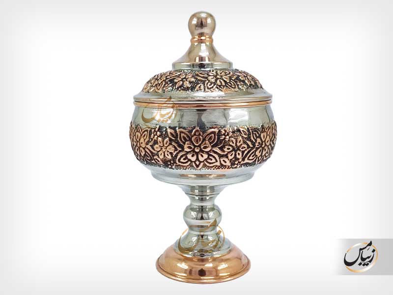 قندان مسی پایه دار ، سَبک مسفام ، مدل پامچال - Image 3