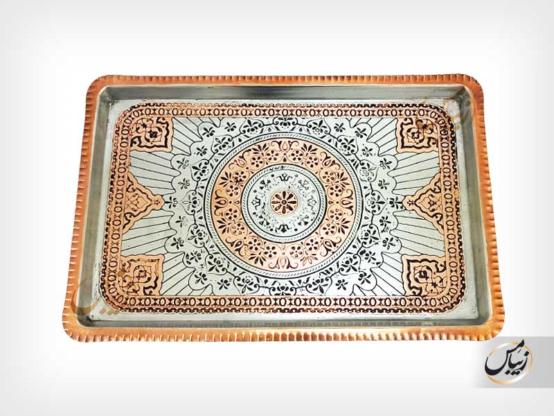 سینی مسی مستطیل ، سَبک مسفام ، مدل ترنج - Image 3